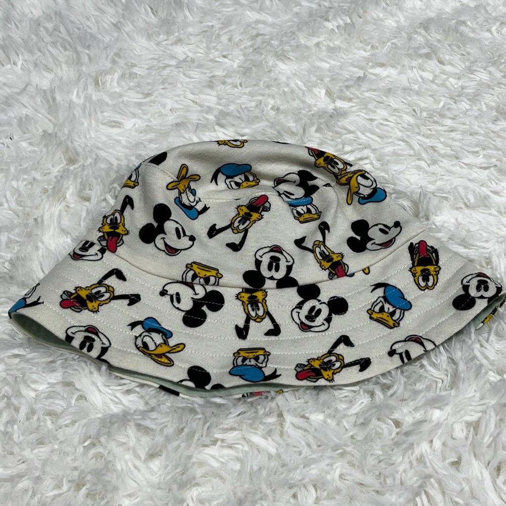 Disney Baby Mickey Mouse Donald Pluto Reversible Bucket Hat Sage Green 18M